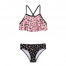 KG BIKINI 28J: Girls Black Pink 2Pc Spotty Bikini (3-8 Years)